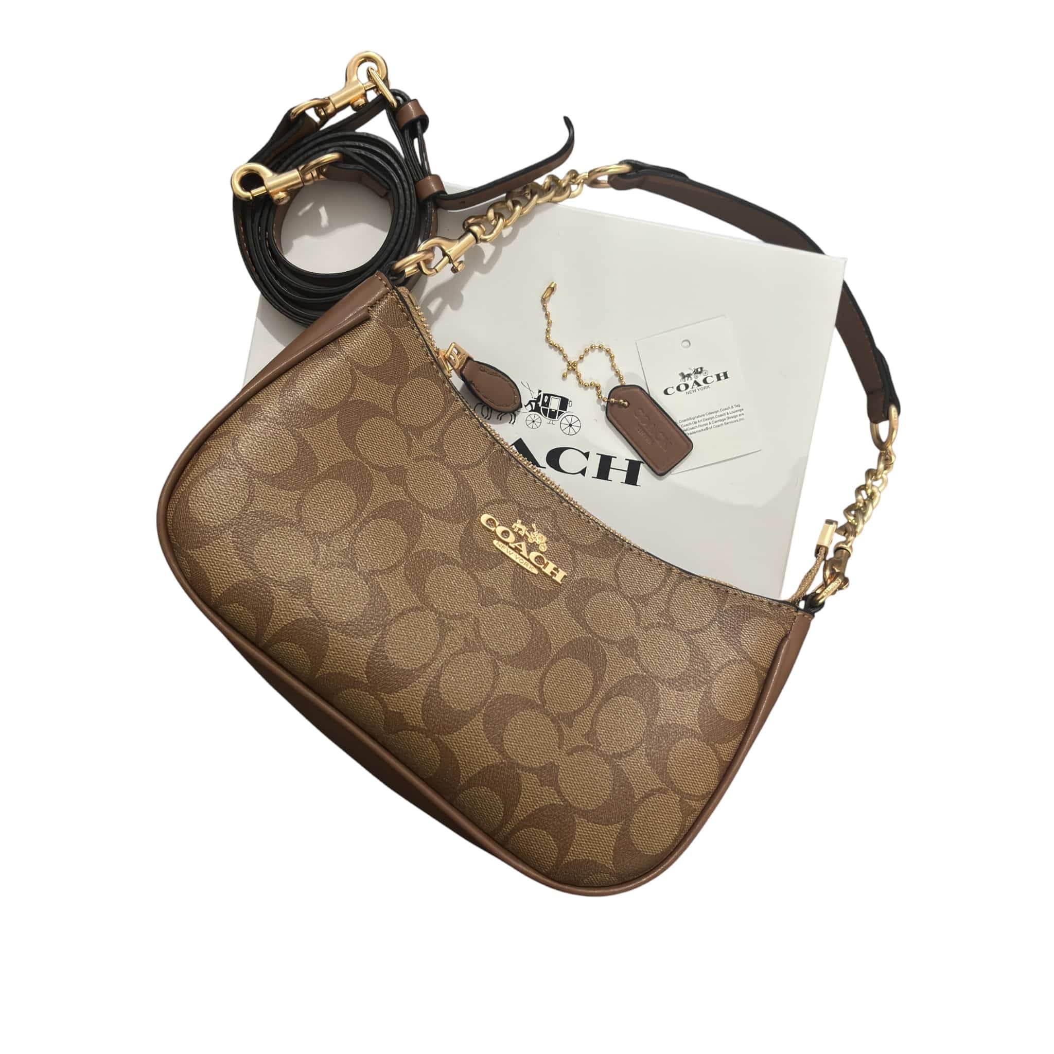Coach Caramel Shoulder Bag Signature Canvas