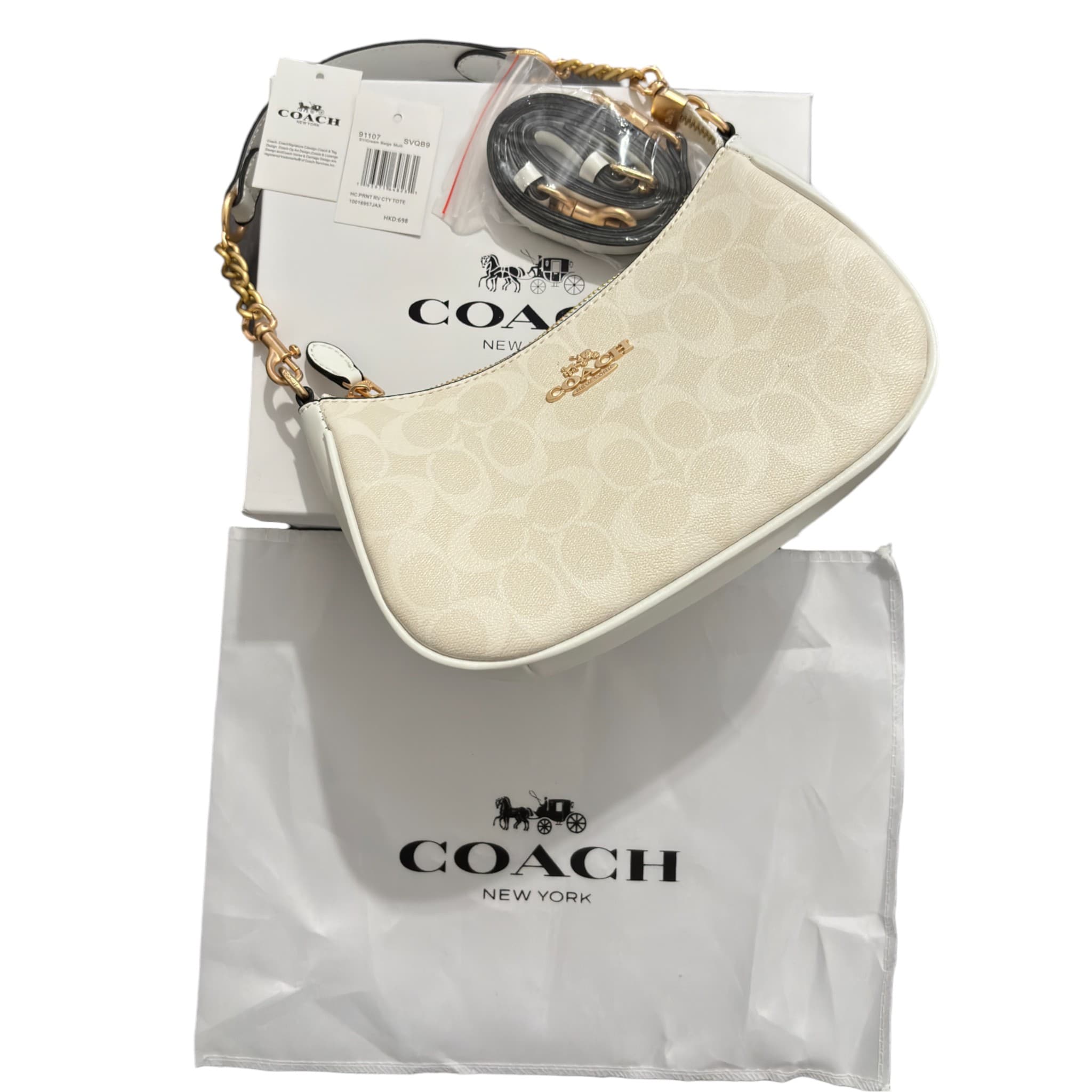 Coach White Shoulder Bag Signature Canvas