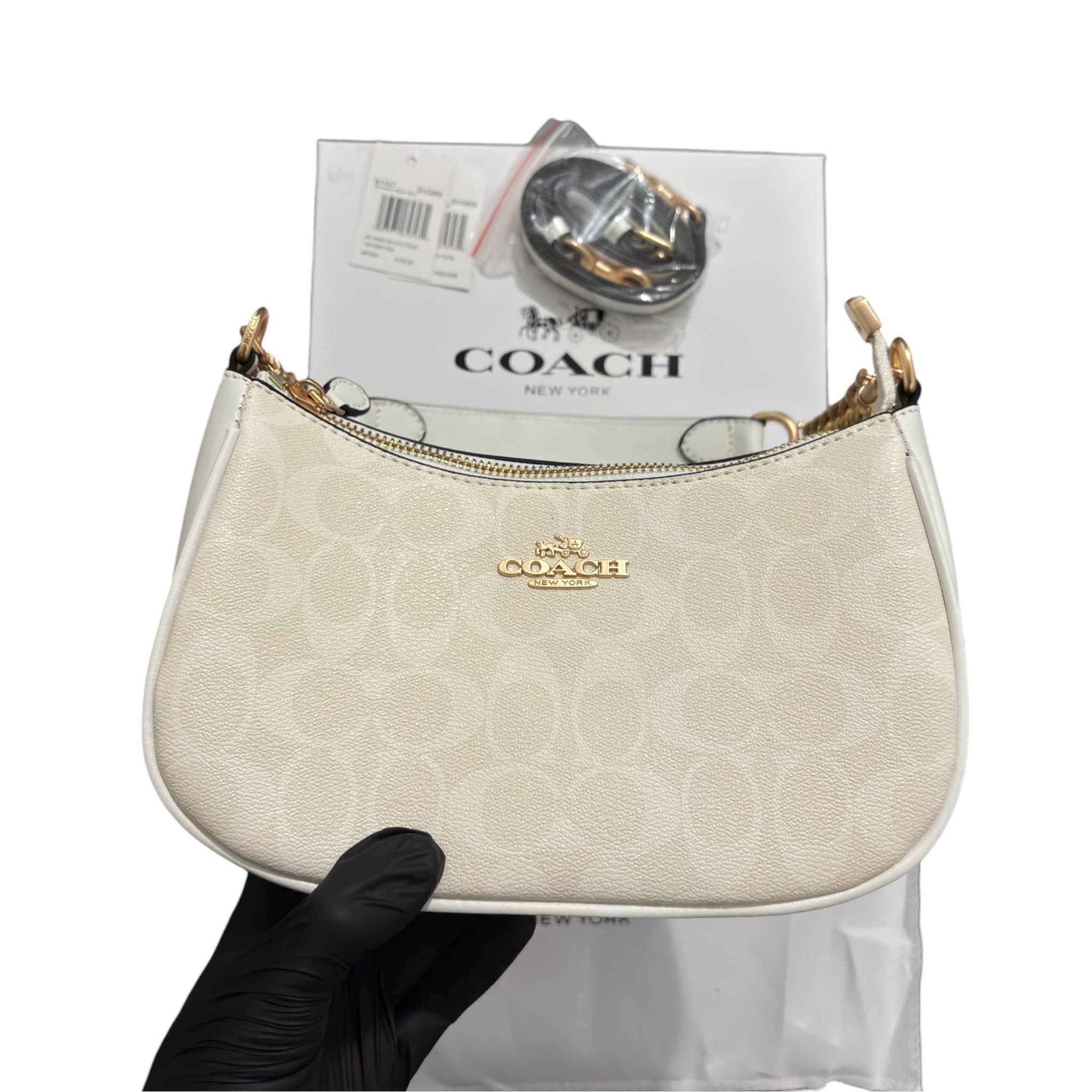 Coach White Shoulder Bag Signature Canvas