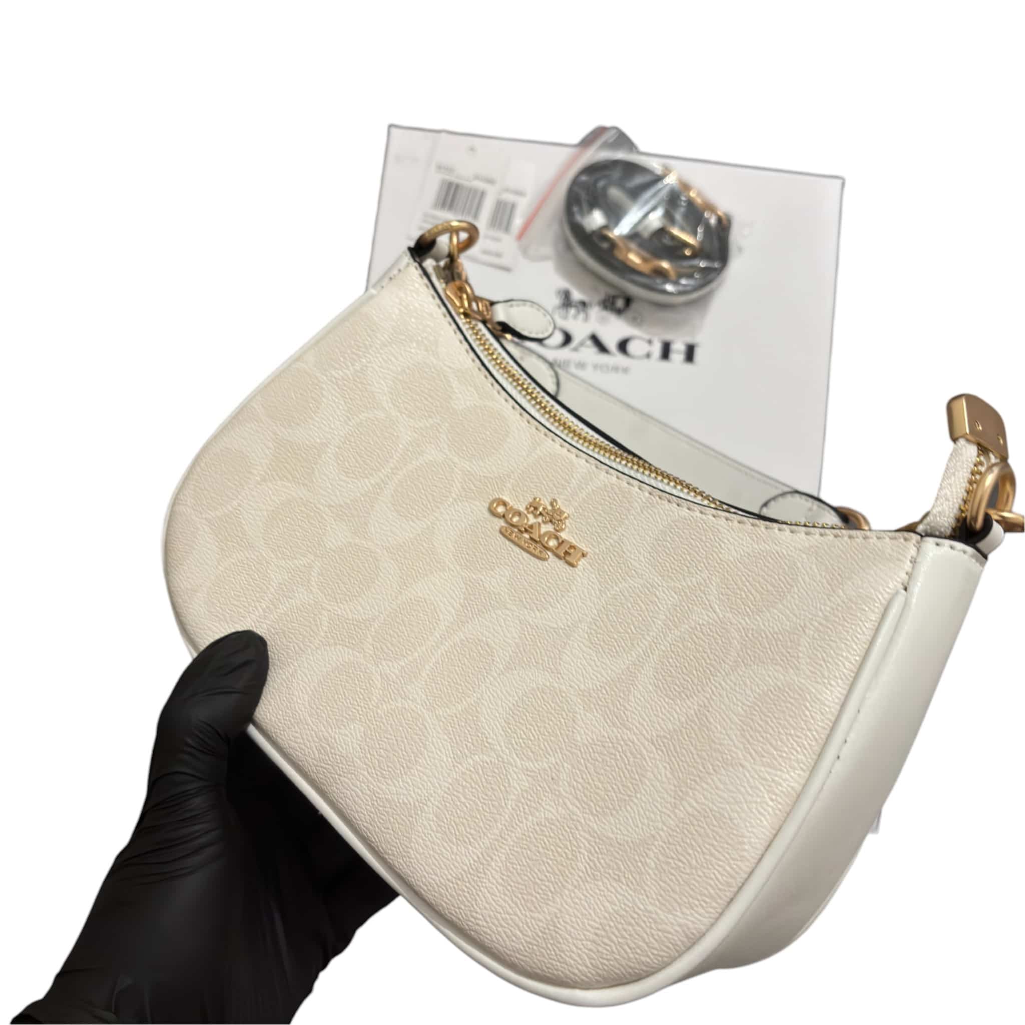 Coach White Shoulder Bag Signature Canvas