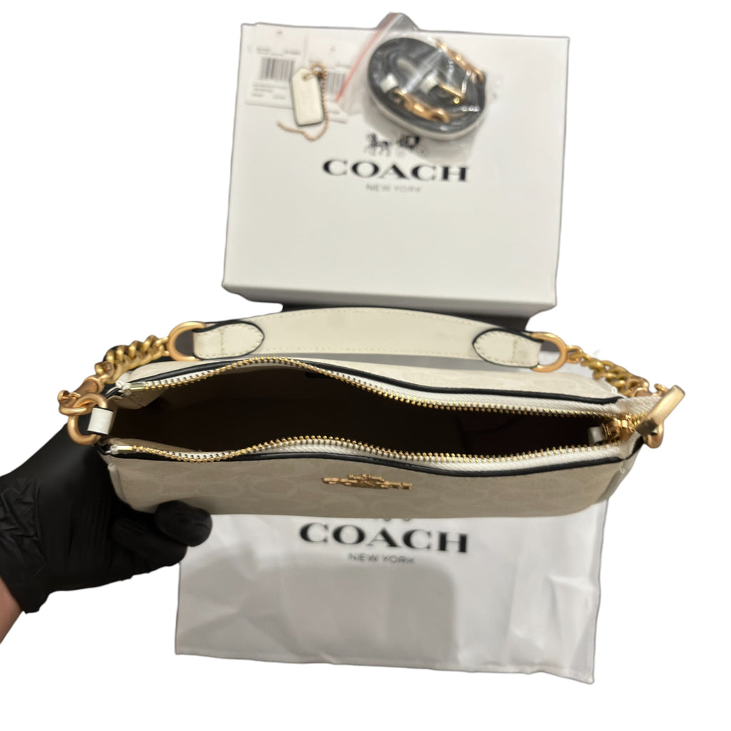Coach White Shoulder Bag Signature Canvas