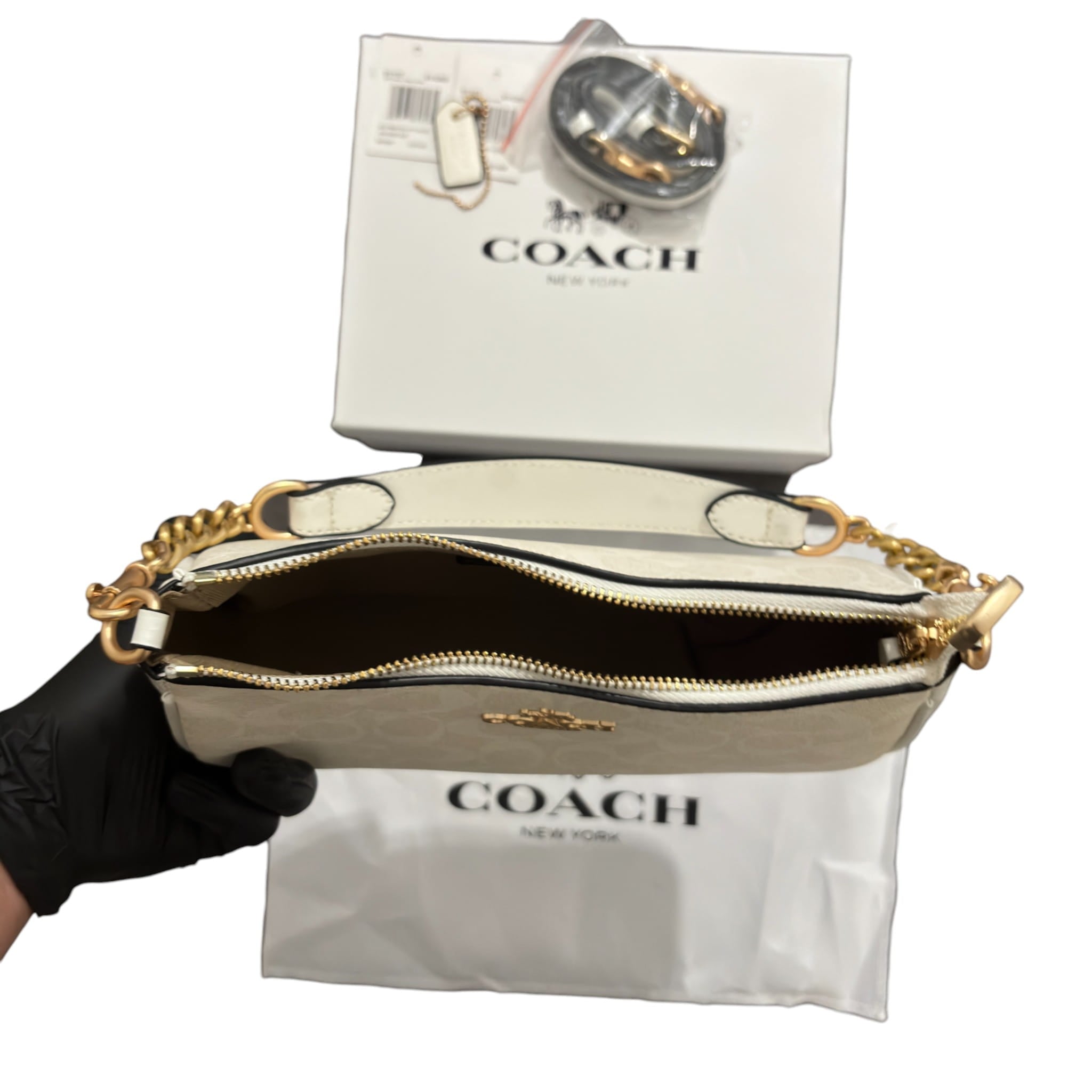 Coach White Shoulder Bag Signature Canvas