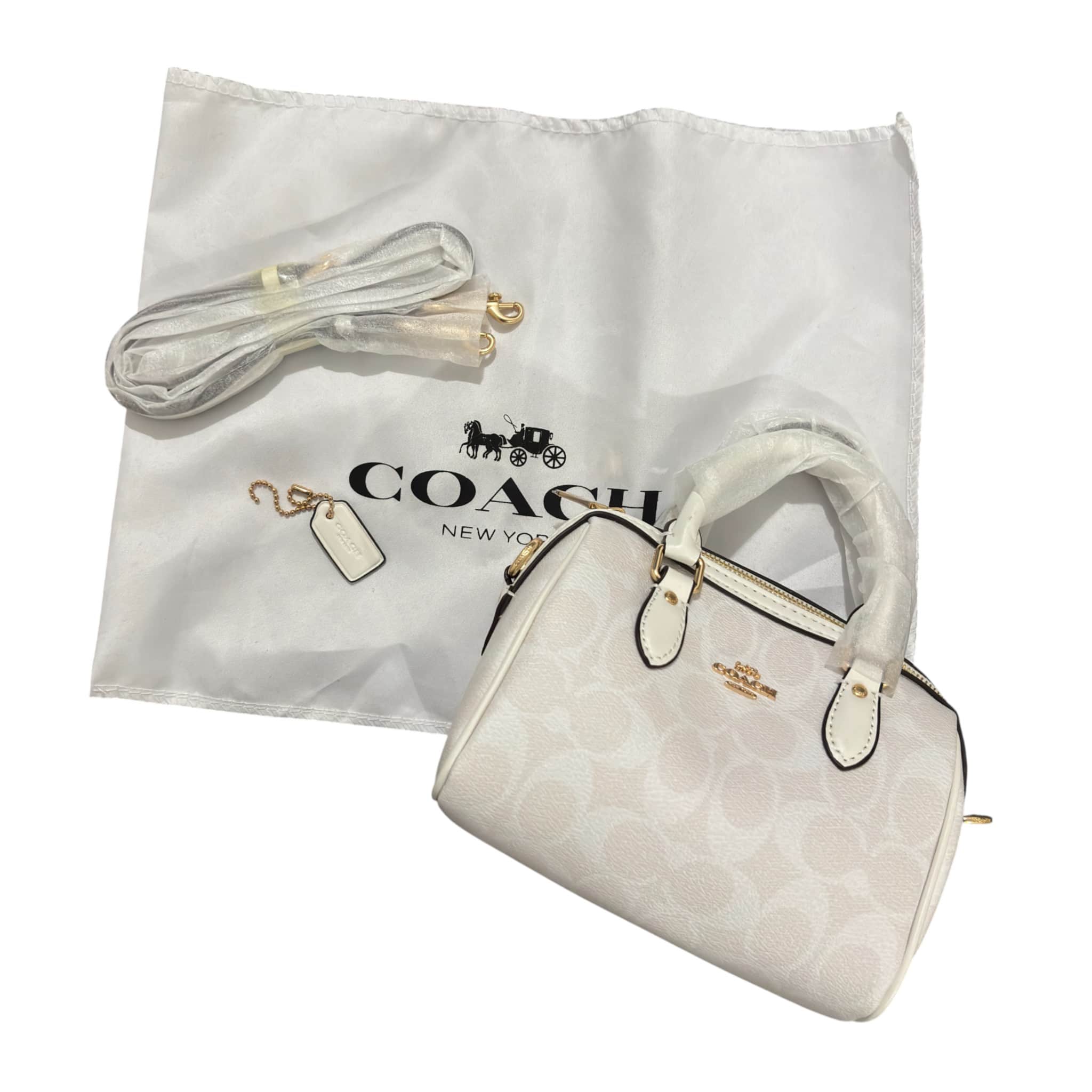 Coach Mini Rowan White Crossbody In Signature Chambray
