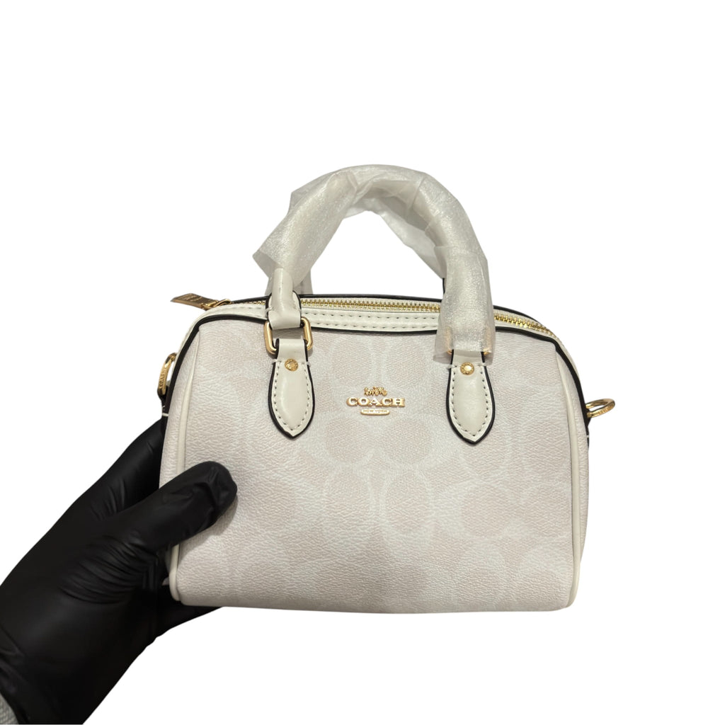 Coach Mini Rowan White Crossbody In Signature Chambray