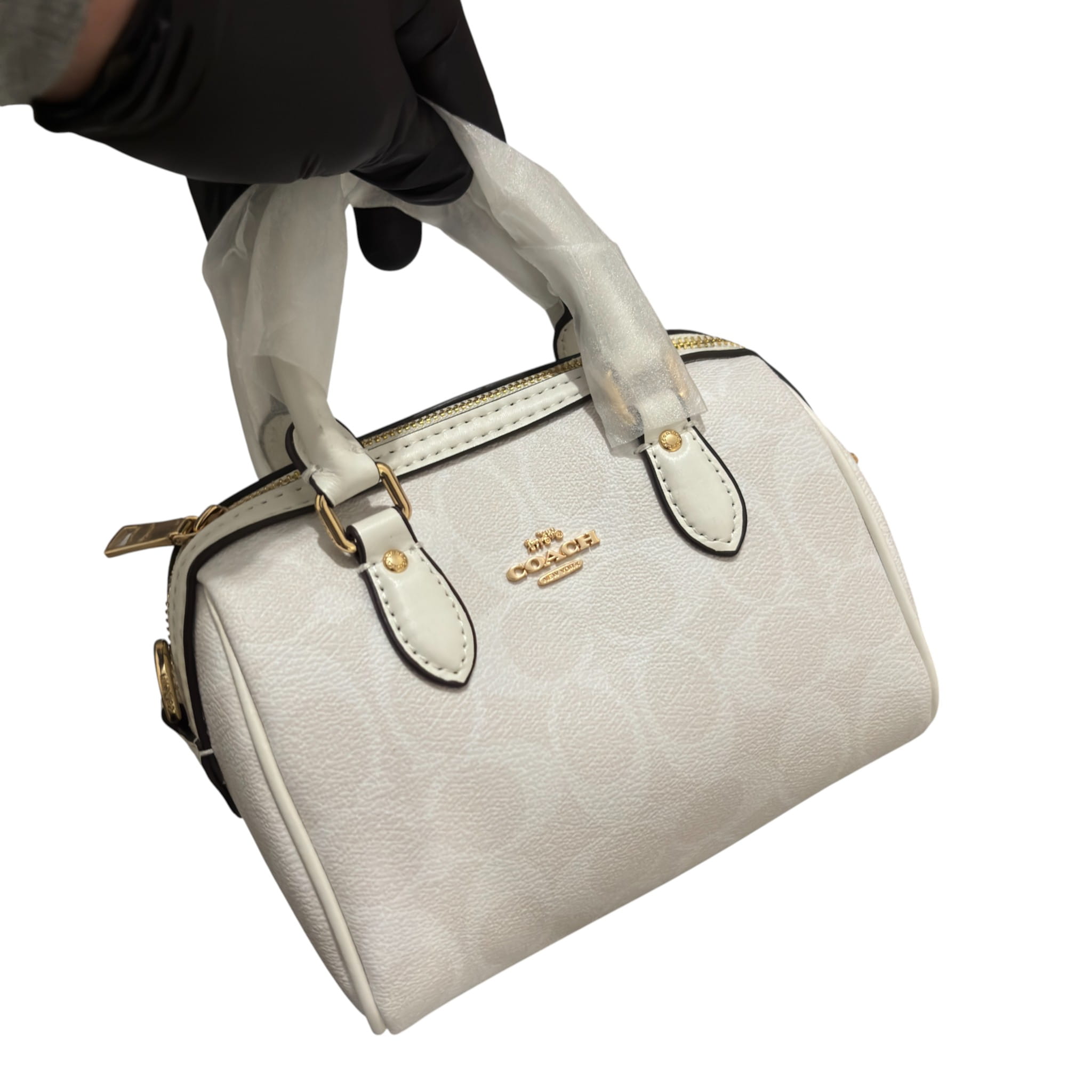 Coach Mini Rowan White Crossbody In Signature Chambray