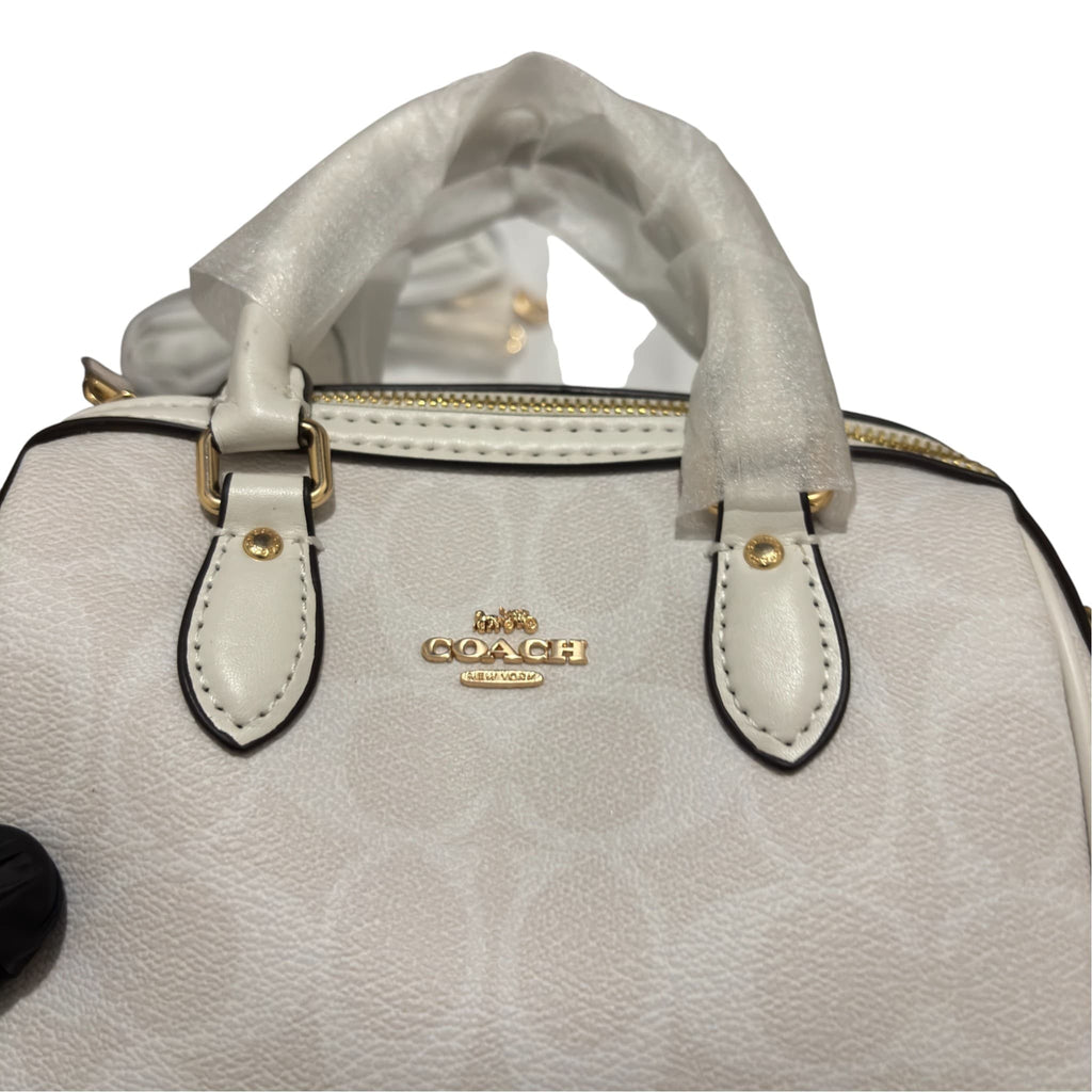 Coach Mini Rowan White Crossbody In Signature Chambray