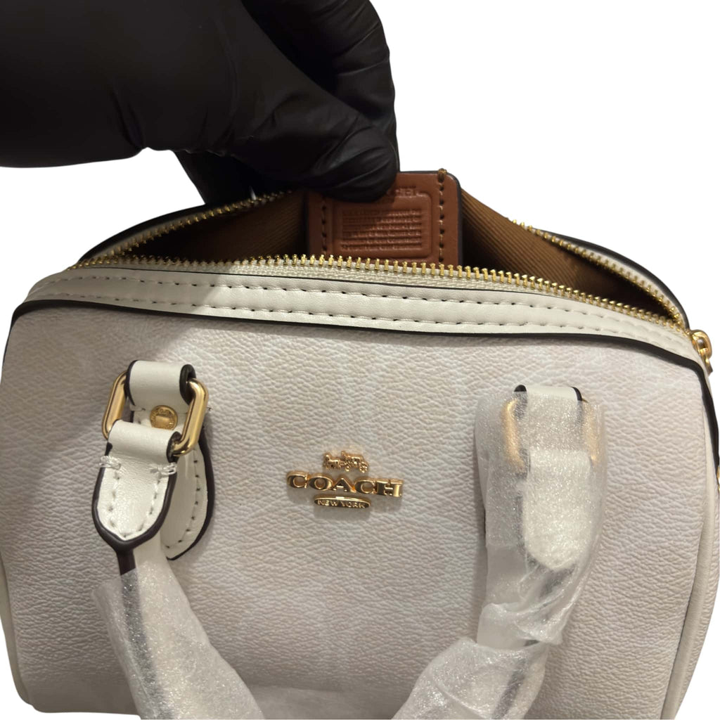 Coach Mini Rowan White Crossbody In Signature Chambray